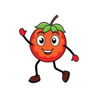 Cartoon persimmon character walking and waving against white background vector