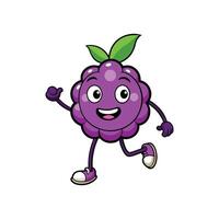 Cartoon grape character jogging cheerfully on white background vector