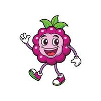 Cheerful raspberry character cheerfully greeting with a friendly wave vector