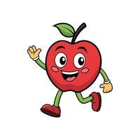 Cartoon apple character walking and waving with happy expression vector