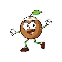 Cheerful Coconut Cartoon Character Mascot Running and Waving vector