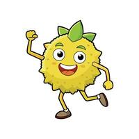 Happy cartoon durian character running enthusiastically with joyful expression vector