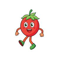 Smiling cartoon tomato character walking isolated on white background vector