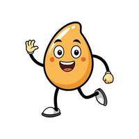 Cartoon Seed Character Running and Waving on White Background vector