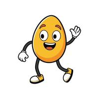Animated egg character waving, walking, and smiling cheerfully concept vector
