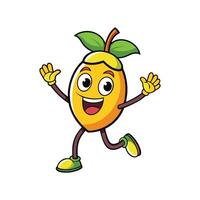 Joyful mango cartoon character running and waving hello cheerfully vector