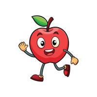 Animated apple character walking and waving hello on white vector