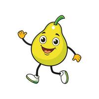 Cartoon pear character walking and waving on white background vector