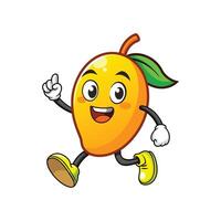 Cheerful mango cartoon character running with an idea, isolated vector