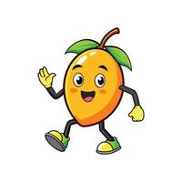 Cheerful mango character waving and walking on white background vector