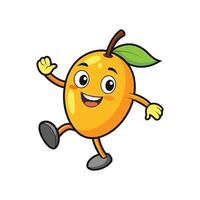 Cartoon mango character with a happy expression walking vector
