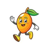 Animated mango character mascot with cartoon face running cheerfully vector