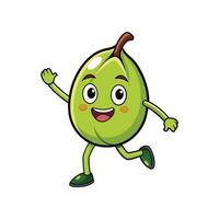 A cheerful cartoon fruit character running and waving, set against a white background. The style is bright, comical and whimsical. vector