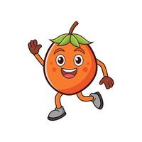 A cheerful cartoon orange character running with a friendly wave. Simple, bold illustration style on a clean white background. vector