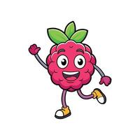 Cartoon raspberry character cheerfully running isolated on white background vector