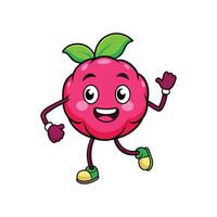 Happy raspberry character running and waving on white background vector