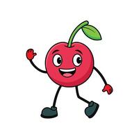 Cartoon cherry character with smiling face waving hello isolated vector