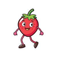Joyful strawberry character strolling against a clean white background vector