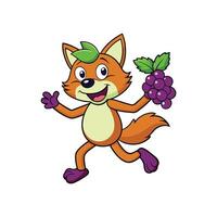 Cartoon fox with grapes running happily on white background vector