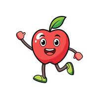 Happy cartoon apple character running with joyful expression vector