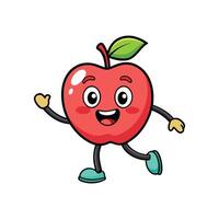 A cheerful, cartoonstyle red apple character with a friendly face, waving and smiling, on a clean white background. vector