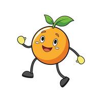 A cheerful cartoon orange with arms, legs, and a friendly smile. A cute and vibrant design suitable for various applications. vector