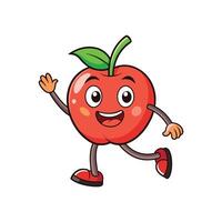 Cheerful cartoon apple character waving with happy expression vector