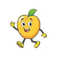 Happy animated peach character waving, walking, friendly and positive vector