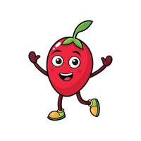 Cartoon Strawberry Character Running With Arms Raised Upwards vector