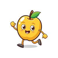 Happy Golden Apple Character Running with Smiling Face Icon vector