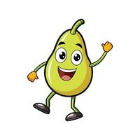 Cartoon pear character with a happy expression and waving hand. Isolated on white in illustration style. vector