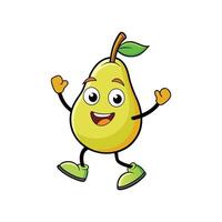 Joyful Cartoon Pear Character Striding Forward with Cheerful Expression vector