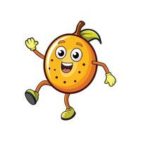 Cartoon orange character with happy expression waves hello vector