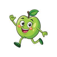 Happy cartoon apple character running and waving hello vector
