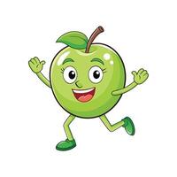 Happy green apple character running with smiling face vector