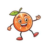 Cartoon illustration of an orange character with a happy expression, limbs and leaf detail on a white background. Playful, cutout style. vector