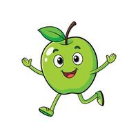 Animated green apple character running with a happy expression vector