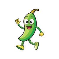 Cheerful cartoon bean character running and waving hello vector
