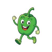 Cartoon green pepper running and smiling with joyful expression vector
