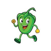 Cartoon green bell pepper character running with a happy expression vector