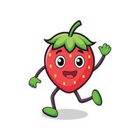 Cheerful strawberry character running with waving hand illustration vector