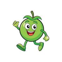 Cheerful green tomato character running with friendly wave gesture vector