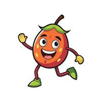Cheerful strawberry cartoon character running and waving hello vector
