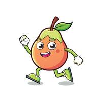 Happy cartoon pear running character with cheerful expression vector