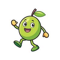 A cheerful green apple cartoon character walking and waving. Rendered in a simple, bright, and playful style. vector