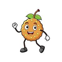 Cartoon rambutan character with cheerful expression and dynamic pose vector