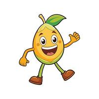 Happy cartoon mango character waving hello on white background vector