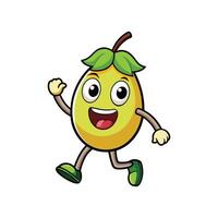 Happy cartoon mango running and waving against white background vector