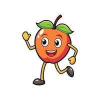 Cartoon peach character running with friendly smiling expression vector
