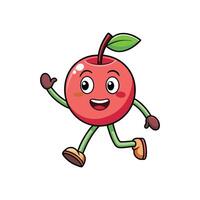 Cartoon apple character running with friendly wave gesture vector
